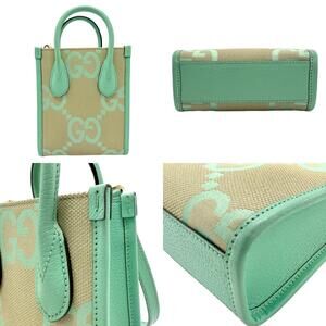 Gucci Monogram Jumbo GG Dollar Calfskin Tote Bag Beige Green